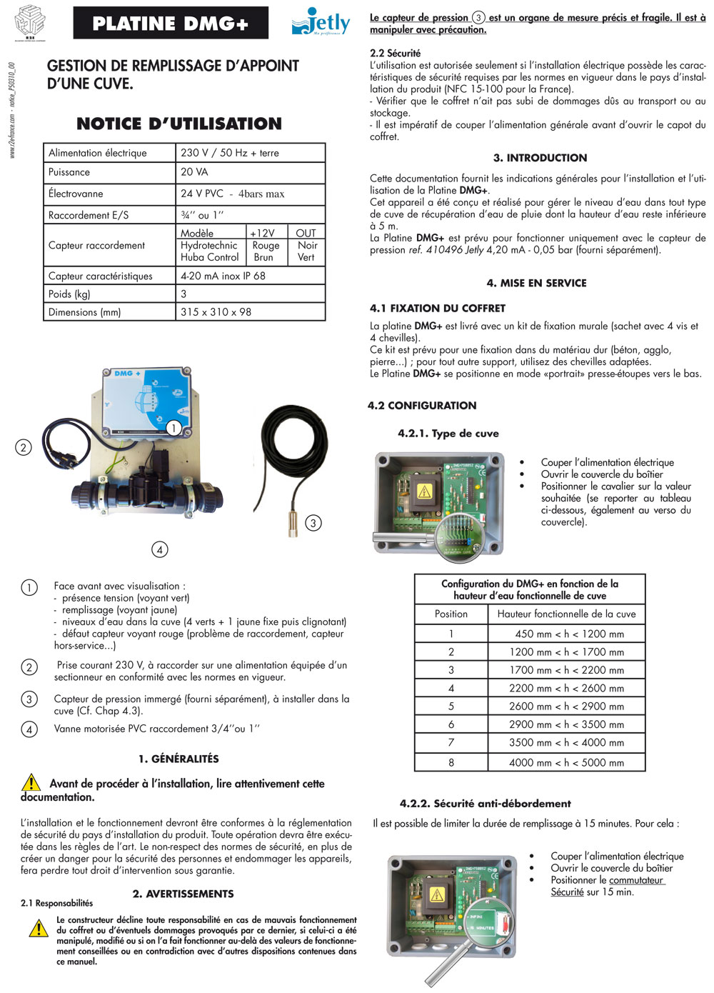 Notice DMG+, coffret de pompe hydraulique