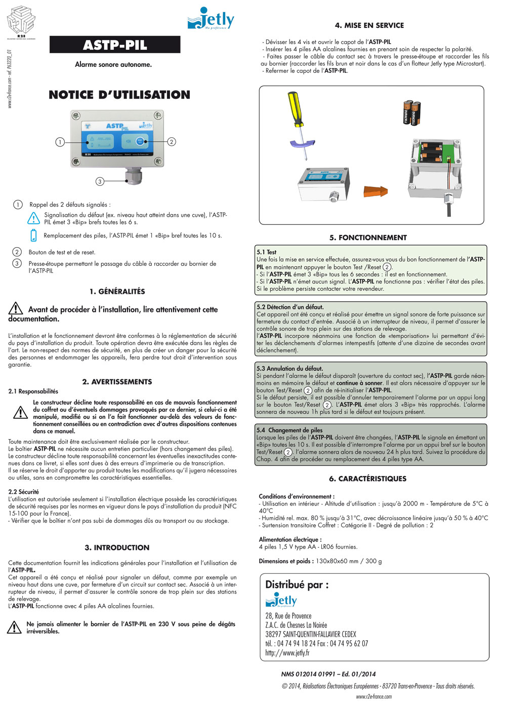 Notice alarme sonore ASTP-PIL, bureau tude lectronique